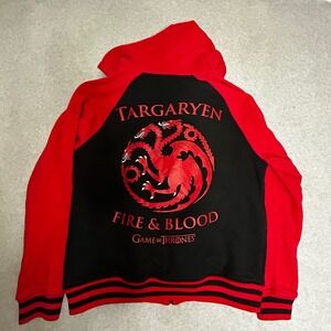 Game of Thrones Targaryen Fire and Blood Dragon Zip‎ Hoodie Red Black Size L
